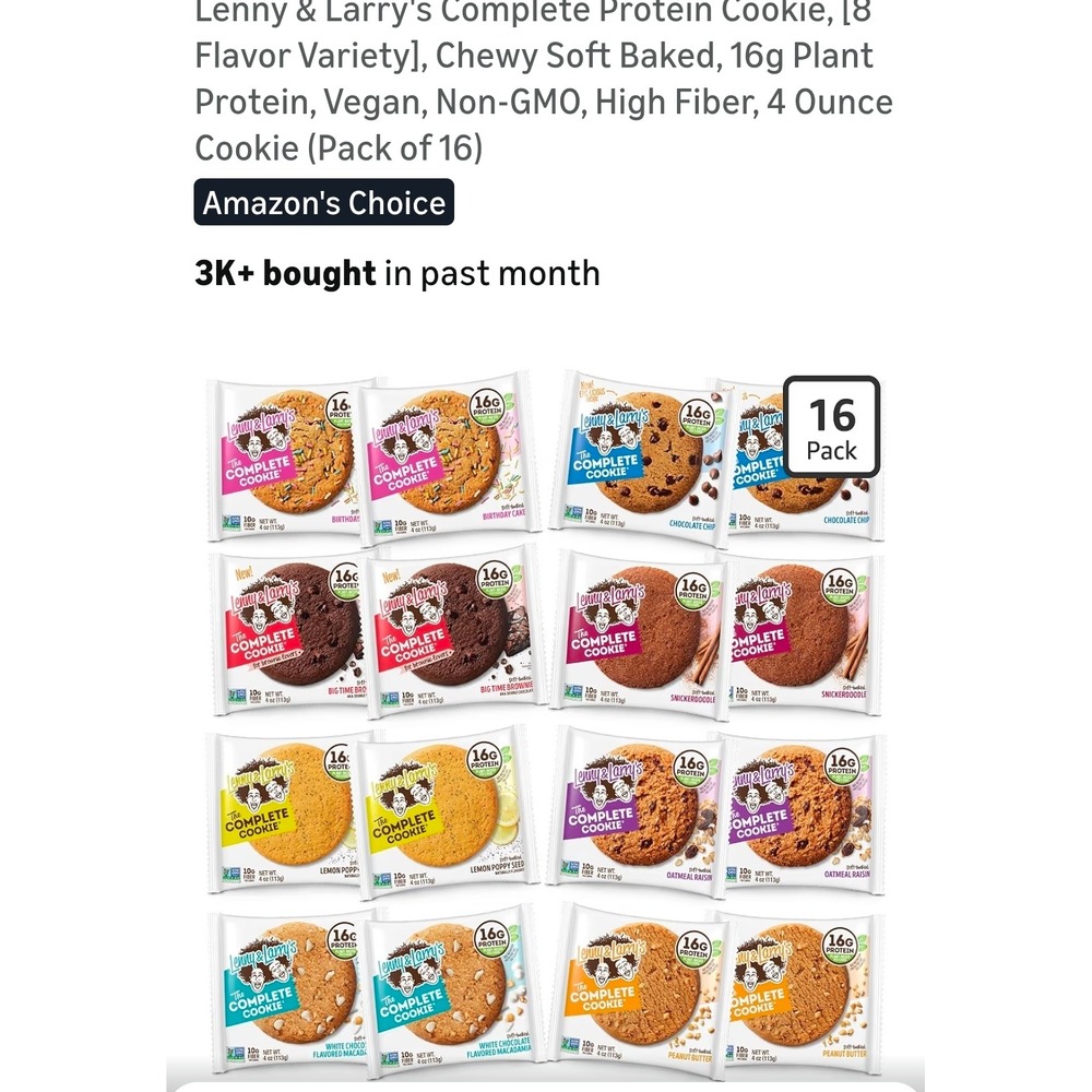 Lenny & Larry's Complete Protein Cookie 8 Flavor Variety Pack 16ct 4oz Vegan